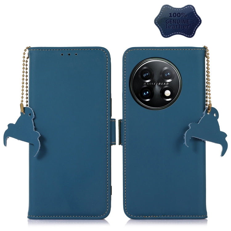 For OnePlus 11 Genuine Leather Magnetic RFID Leather Phone Case(Blue) - OnePlus Cases by PMC TechLife | Online Shopping South Africa | PMC TechLife | Buy Now Pay Later Mobicred