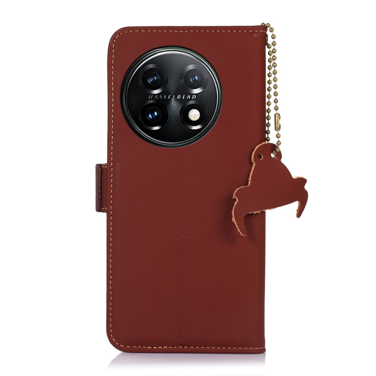 For OnePlus 11 Genuine Leather Magnetic RFID Leather Phone Case(Coffee) - OnePlus Cases by PMC TechLife | Online Shopping South Africa | PMC TechLife | Buy Now Pay Later Mobicred
