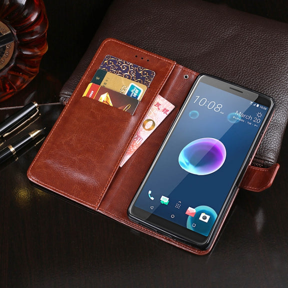 For HTC Desire 12 idewei Crazy Horse Texture Horizontal Flip Leather Case with Holder & Card Slots & Wallet(Red)
