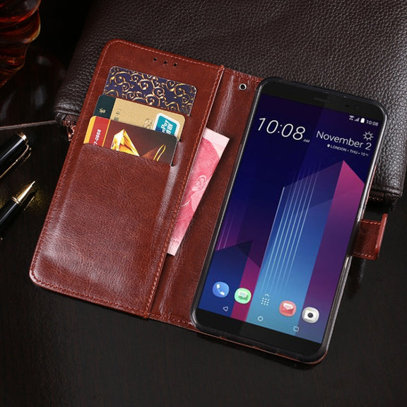 For HTC U11+ idewei Crazy Horse Texture Horizontal Flip Leather Case with Holder & Card Slots & Wallet(Rose Red)