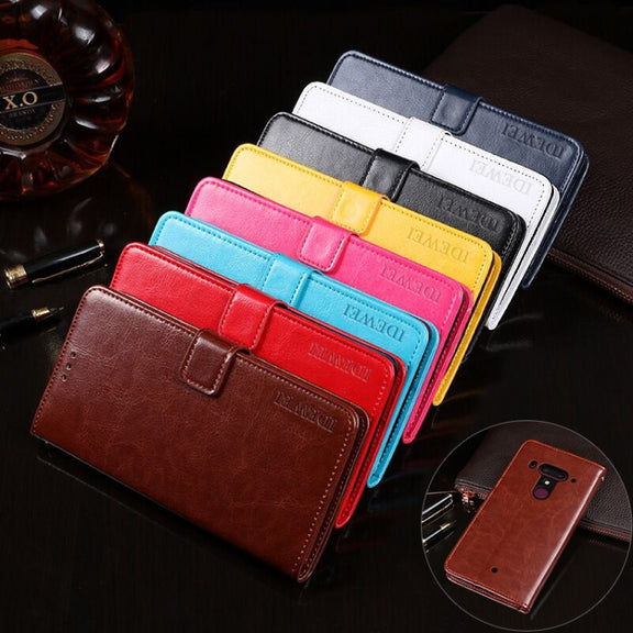 For HTC U12+ idewei Crazy Horse Texture Horizontal Flip Leather Case with Holder & Card Slots & Wallet(Rose Red)