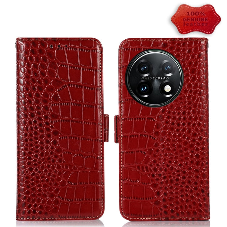 For OnePlus 11 5G Crocodile Top Layer Cowhide RFID Leather Phone Case(Red) - OnePlus Cases by PMC TechLife | Online Shopping South Africa | PMC TechLife | Buy Now Pay Later Mobicred
