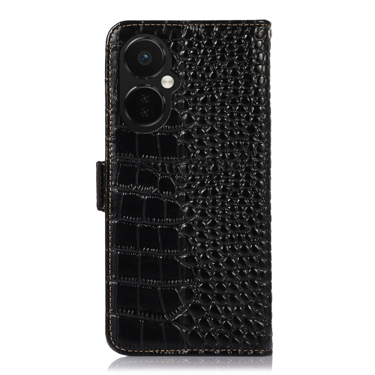 For OnePlus Nord CE 3 Lite Crocodile Top Layer Cowhide RFID Leather Phone Case(Black) - OnePlus Cases by PMC TechLife | Online Shopping South Africa | PMC TechLife | Buy Now Pay Later Mobicred