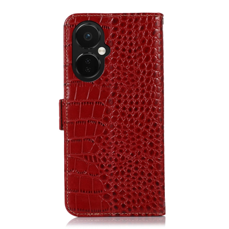 For OnePlus Nord CE 3 Lite Crocodile Top Layer Cowhide RFID Leather Phone Case(Red) - OnePlus Cases by PMC TechLife | Online Shopping South Africa | PMC TechLife | Buy Now Pay Later Mobicred