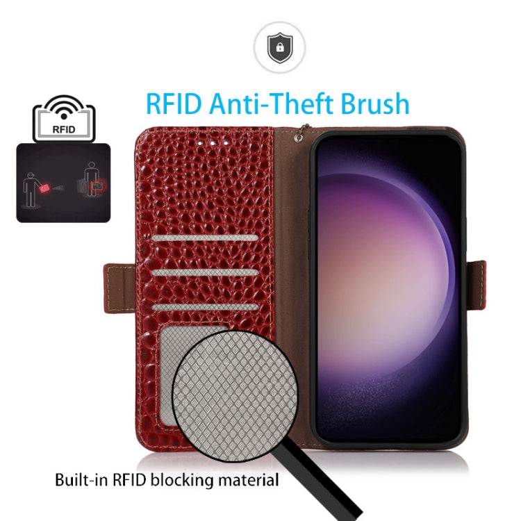 For Motorola Moto E13 4G 2023 Crocodile Top Layer Cowhide RFID Leather Phone Case(Red) - Motorola Cases by PMC TechLife | Online Shopping South Africa | PMC TechLife | Buy Now Pay Later Mobicred