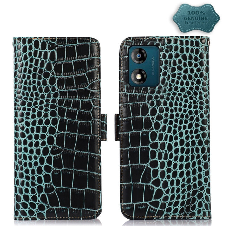 For Motorola Moto E13 4G 2023 Crocodile Top Layer Cowhide RFID Leather Phone Case(Green) - Motorola Cases by PMC TechLife | Online Shopping South Africa | PMC TechLife | Buy Now Pay Later Mobicred