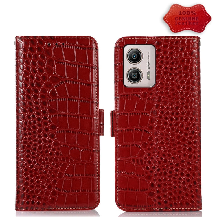 For Motorola Moto G53 5G Crocodile Top Layer Cowhide RFID Leather Phone Case(Red) - Motorola Cases by PMC TechLife | Online Shopping South Africa | PMC TechLife | Buy Now Pay Later Mobicred