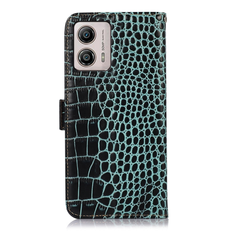 For Motorola Moto G53 5G Crocodile Top Layer Cowhide RFID Leather Phone Case(Green) - Motorola Cases by PMC TechLife | Online Shopping South Africa | PMC TechLife | Buy Now Pay Later Mobicred