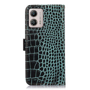 For Motorola Moto G53 5G Crocodile Top Layer Cowhide RFID Leather Phone Case(Green)