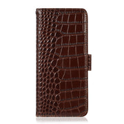 For Motorola Moto G53 5G Crocodile Top Layer Cowhide RFID Leather Phone Case(Brown)