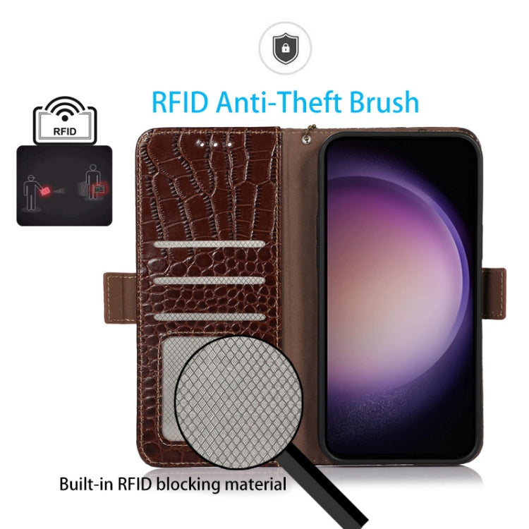 For Motorola Moto G53 5G Crocodile Top Layer Cowhide RFID Leather Phone Case(Brown) - Motorola Cases by PMC TechLife | Online Shopping South Africa | PMC TechLife | Buy Now Pay Later Mobicred