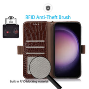 For Motorola Moto G53 5G Crocodile Top Layer Cowhide RFID Leather Phone Case(Brown)