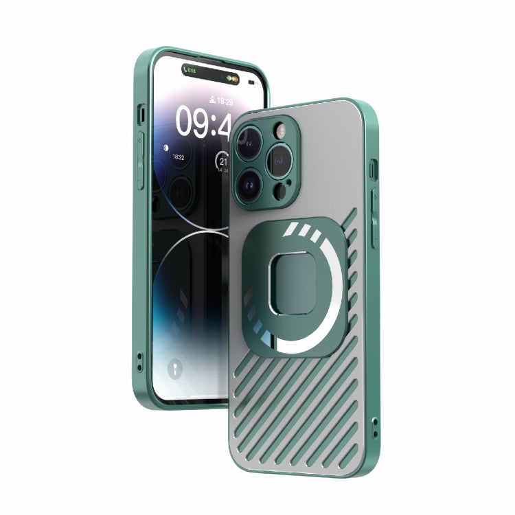 For iPhone 14 Pro Max R-JUST Square Round Mirror PC+TPU Phone Case(Green) - iPhone 14 Pro Max Cases by R-JUST | Online Shopping South Africa | PMC TechLife | Buy Now Pay Later Mobicred