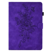 For 7 inch Tablets Peony Butterfly Embossed Leather Tablet Case(Purple)