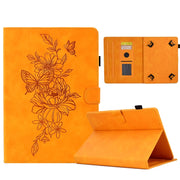 For 7 inch Tablets Peony Butterfly Embossed Leather Tablet Case(Khaki)