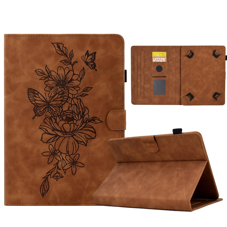 For 8 inch Tablets Peony Butterfly Embossed Leather Tablet Case(Brown) - 8 inch by PMC TechLife | Online Shopping South Africa | PMC TechLife | Buy Now Pay Later Mobicred