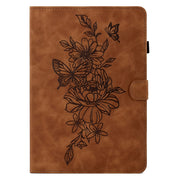 For 8 inch Tablets Peony Butterfly Embossed Leather Tablet Case(Brown)
