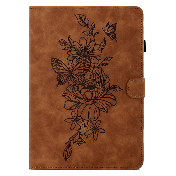 For 8 inch Tablets Peony Butterfly Embossed Leather Tablet Case(Brown)