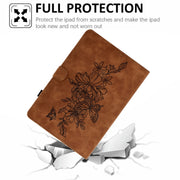 For 8 inch Tablets Peony Butterfly Embossed Leather Tablet Case(Brown)