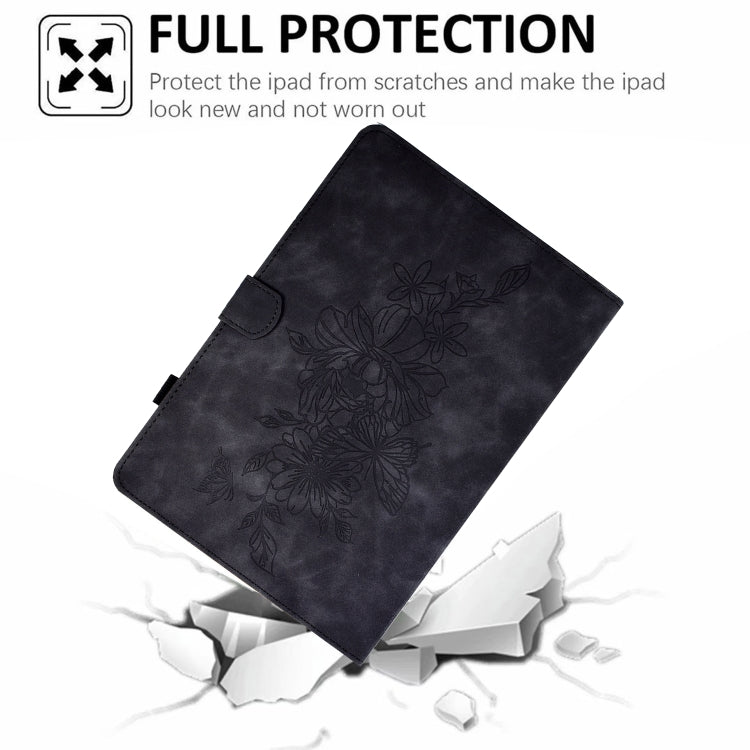 For 8 inch Tablets Peony Butterfly Embossed Leather Tablet Case(Black)