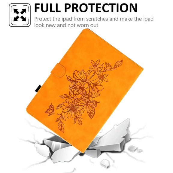 For 8 inch Tablets Peony Butterfly Embossed Leather Tablet Case(Khaki)