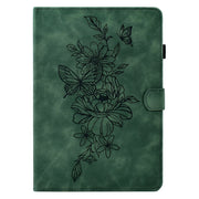 For 10 inch Tablets Peony Butterfly Embossed Leather Tablet Case(Green)