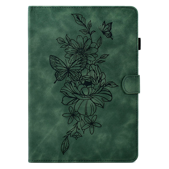 For 10 inch Tablets Peony Butterfly Embossed Leather Tablet Case(Green)
