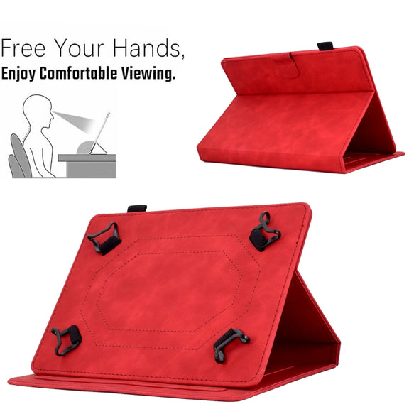 For 10 inch Tablets Peony Butterfly Embossed Leather Tablet Case(Red)