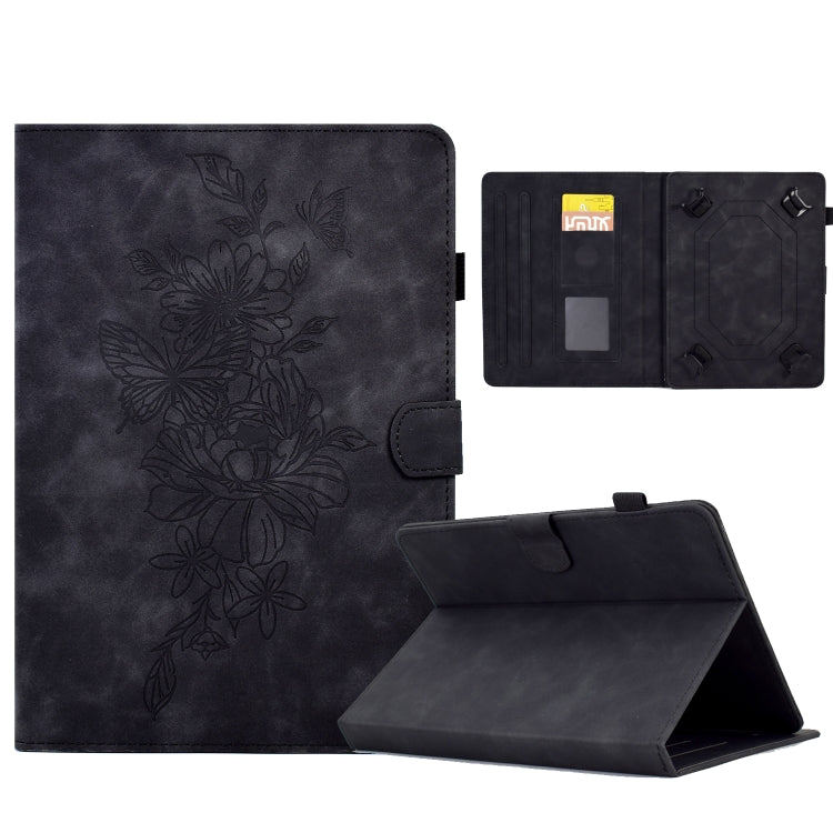 For 10 inch Tablets Peony Butterfly Embossed Leather Tablet Case(Black) - 10 - 11 inch by PMC TechLife | Online Shopping South Africa | PMC TechLife | Buy Now Pay Later Mobicred