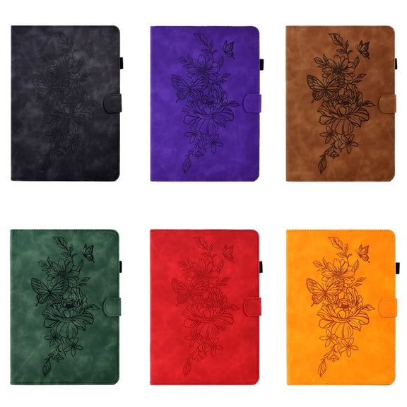 Peony Butterfly Embossed Leather Tablet Case For Huawei MatePad T 10 / T 10s / Honor Tablet Enjoy 2 / Pad X6 / Pad 6(Brown)