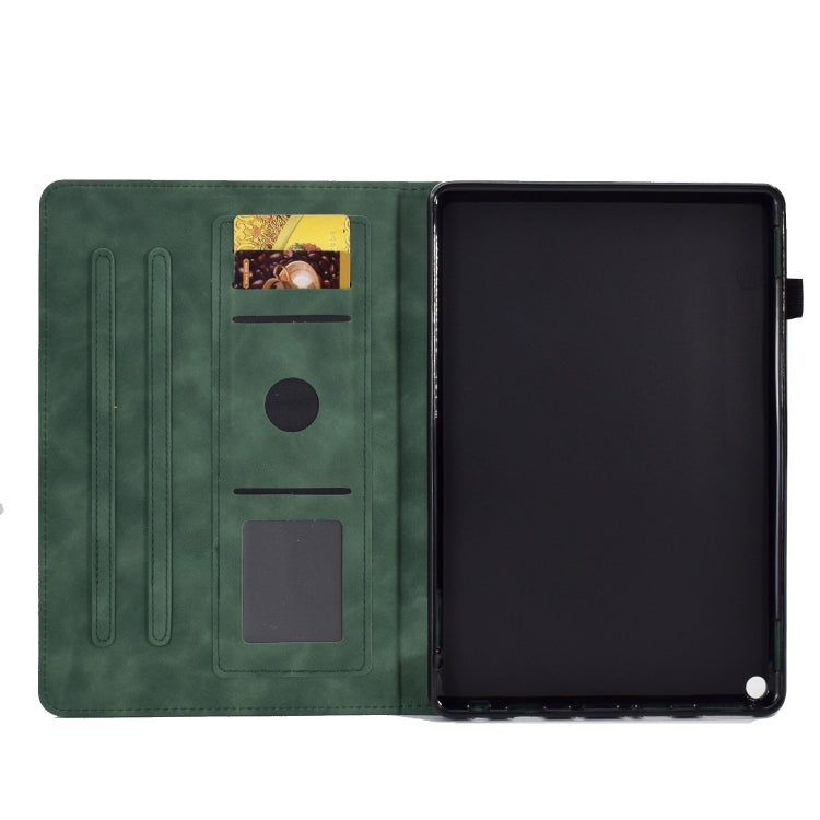 For Amazon Kindle Fire HD10 2021 Peony Butterfly Embossed Leather Smart Tablet Case(Green)