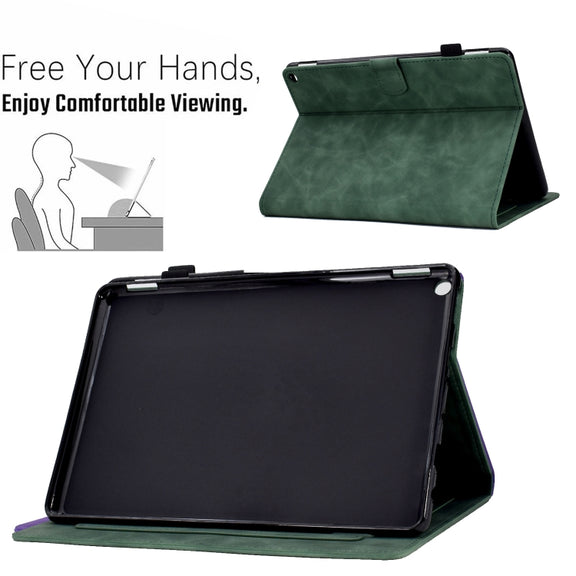 For Amazon Kindle Fire HD10 2021 Peony Butterfly Embossed Leather Smart Tablet Case(Green)