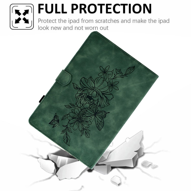 For Amazon Kindle Fire HD10 2021 Peony Butterfly Embossed Leather Smart Tablet Case(Green) - Amazon by PMC TechLife | Online Shopping South Africa | PMC TechLife | Buy Now Pay Later Mobicred