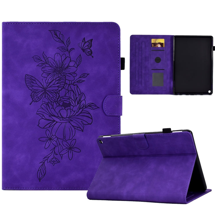 For Amazon Kindle Fire HD10 2021 Peony Butterfly Embossed Leather Smart Tablet Case(Purple) - Amazon by PMC TechLife | Online Shopping South Africa | PMC TechLife | Buy Now Pay Later Mobicred