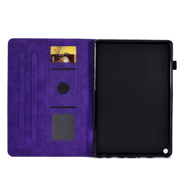 For Amazon Kindle Fire HD10 2021 Peony Butterfly Embossed Leather Smart Tablet Case(Purple)