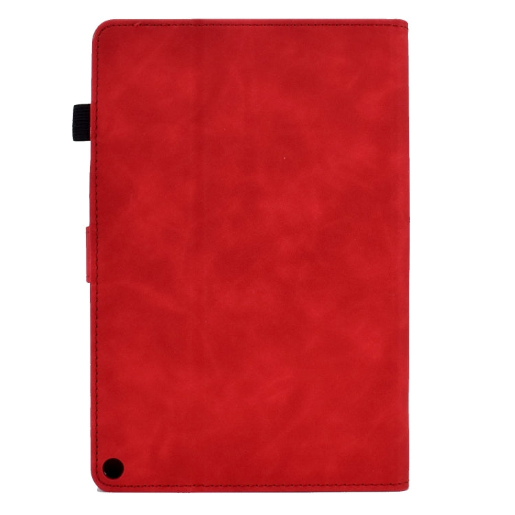 For Amazon Kindle Fire HD10 2021 Peony Butterfly Embossed Leather Smart Tablet Case(Red)