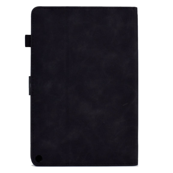 For Amazon Kindle Fire HD10 2021 Peony Butterfly Embossed Leather Smart Tablet Case(Black)