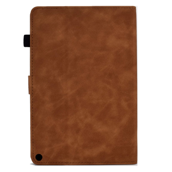 For Amazon Kindle Fire HD8 2022 Peony Butterfly Embossed Leather Smart Tablet Case(Brown)