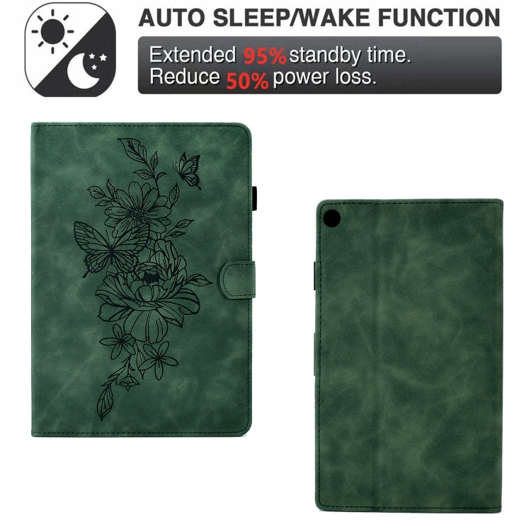 For Amazon Kindle Fire HD8 2018/2017/2016 Peony Butterfly Embossed Leather Smart Tablet Case(Green) - Amazon by PMC TechLife | Online Shopping South Africa | PMC TechLife | Buy Now Pay Later Mobicred