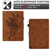 For Amazon Kindle Fire HD8 2020 Peony Butterfly Embossed Leather Smart Tablet Case(Brown)
