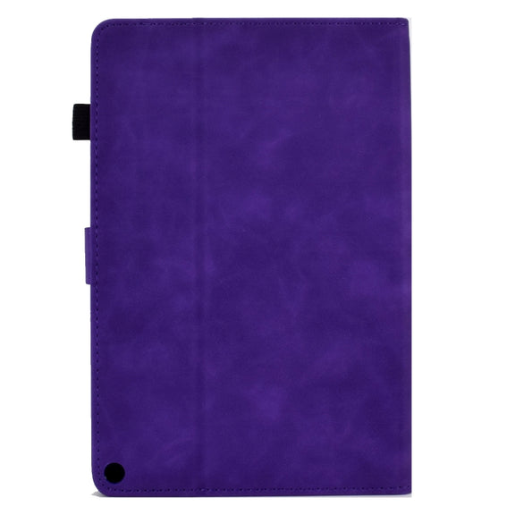 For Amazon Kindle Fire HD8 2020 Peony Butterfly Embossed Leather Smart Tablet Case(Purple)
