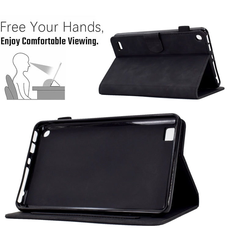 For Amazon Kindle Fire 7 2019/2017/2015 Peony Butterfly Embossed Leather Smart Tablet Case(Black)