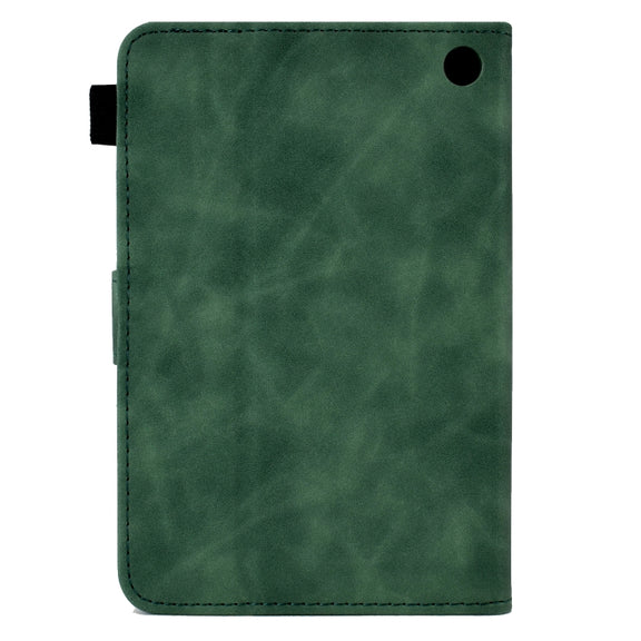 For Amazon Kindle Fire 7 2022 Peony Butterfly Embossed Leather Smart Tablet Case(Green)