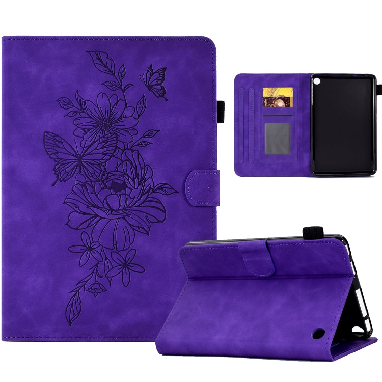 For Amazon Kindle Fire 7 2022 Peony Butterfly Embossed Leather Smart Tablet Case(Purple) - Amazon by PMC TechLife | Online Shopping South Africa | PMC TechLife | Buy Now Pay Later Mobicred