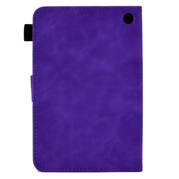 For Amazon Kindle Fire 7 2022 Peony Butterfly Embossed Leather Smart Tablet Case(Purple)