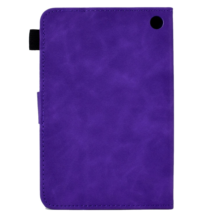 For Amazon Kindle Fire 7 2022 Peony Butterfly Embossed Leather Smart Tablet Case(Purple)