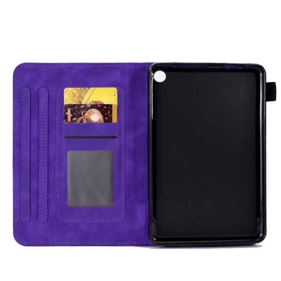 For Amazon Kindle Fire 7 2022 Peony Butterfly Embossed Leather Smart Tablet Case(Purple)