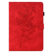 For Amazon Kindle Fire 7 2022 Peony Butterfly Embossed Leather Smart Tablet Case(Red)