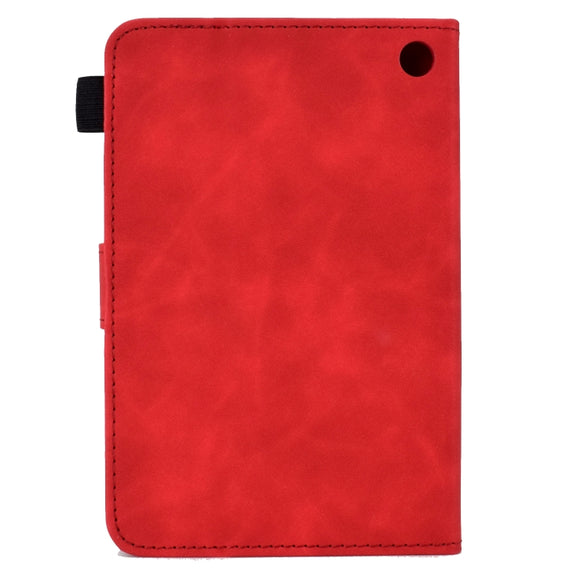 For Amazon Kindle Fire 7 2022 Peony Butterfly Embossed Leather Smart Tablet Case(Red)