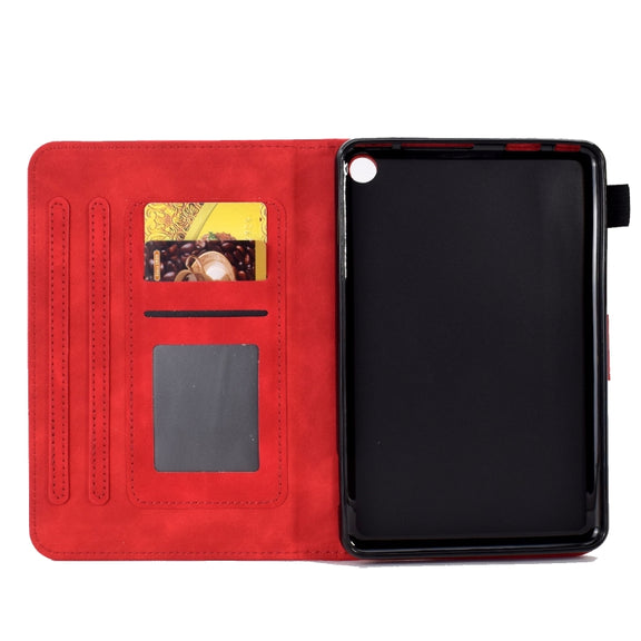 For Amazon Kindle Fire 7 2022 Peony Butterfly Embossed Leather Smart Tablet Case(Red)